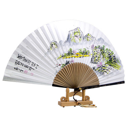 Korean Folding Fan - Landscape, Jade - view 4