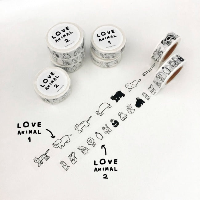 Inside Object Stationery — LOVE ANIMAL MASKING TAPE (3종)