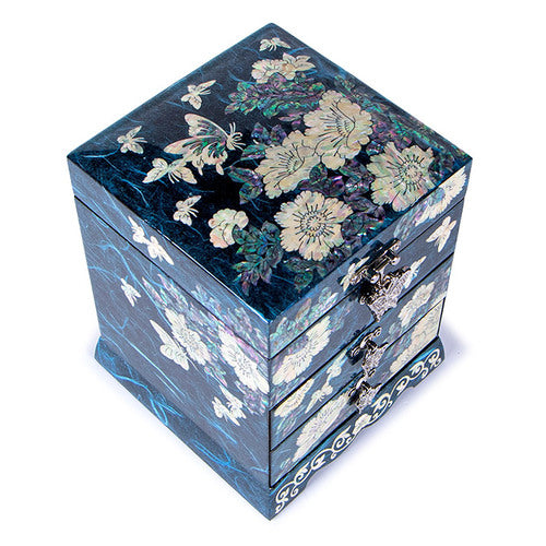Najeon Mother-of-Pearl Jewelry Box - Peony, Blue, 3 - Tier (II) - view 6