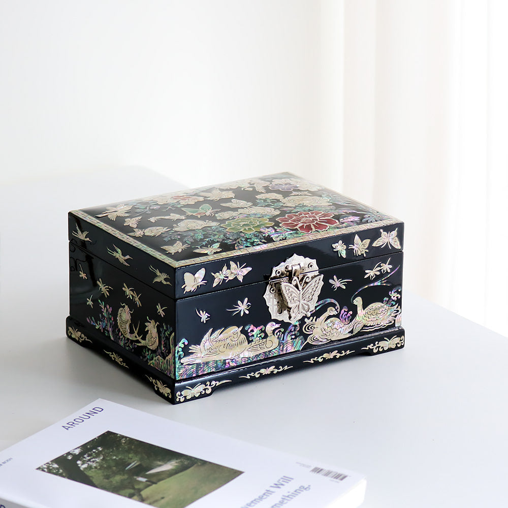 Najeon Mother-of-Pearl Jewelry Box - Peony, Black - view 2