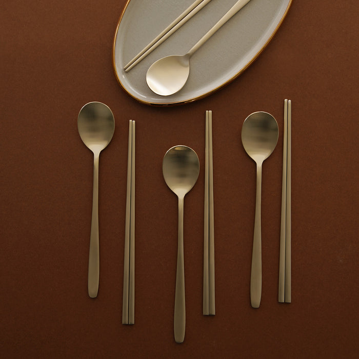 Notdam Bangjja Brass Spoon and Chopstick Set for 4