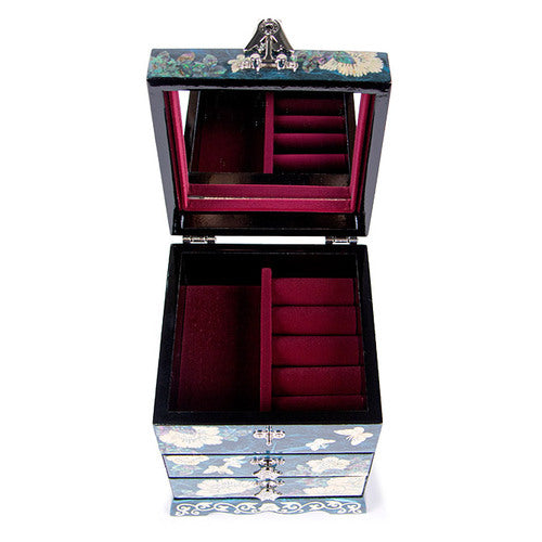 Najeon Mother-of-Pearl Jewelry Box - Peony, Blue, 3 - Tier (II) - view 7