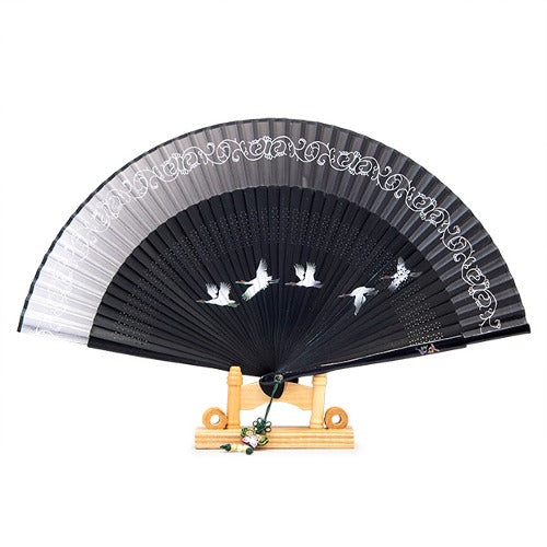 Najeon Mother-of-Pearl Folding Fan - Crane, Black
