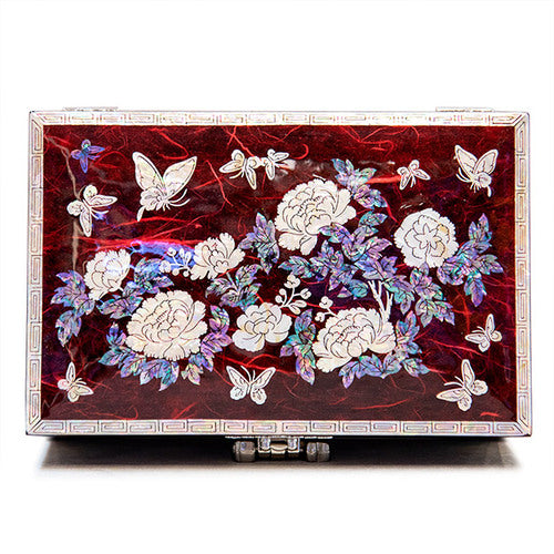 Najeon Mother-of-Pearl Jewelry Box - Peony, Red, 2 - Tier (by Oh Myung - ho) - view 6