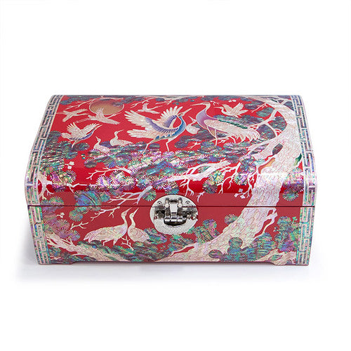 Najeon Mother-of-Pearl Jewelry Box - Crane & Pine, Red, 2 - Tier - view 4