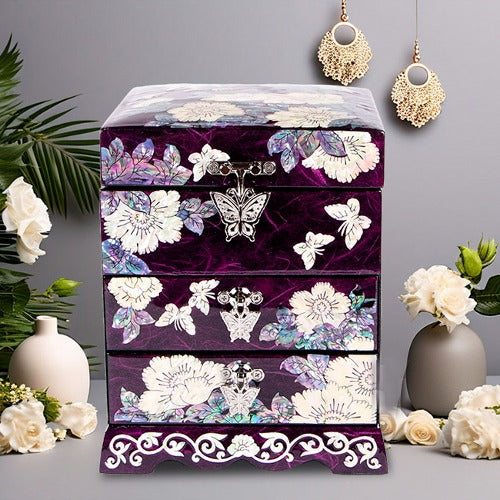 Najeon Mother-of-Pearl Jewelry Box - Peony, Purple, 3 - Tier (II) - view 2