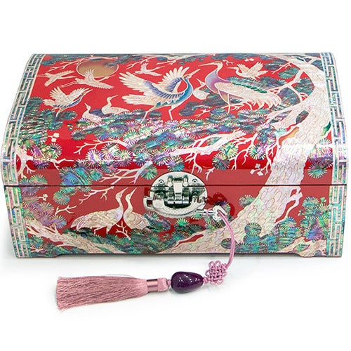 Najeon Mother-of-Pearl Jewelry Box - Crane & Pine, Red, 2 - Tier