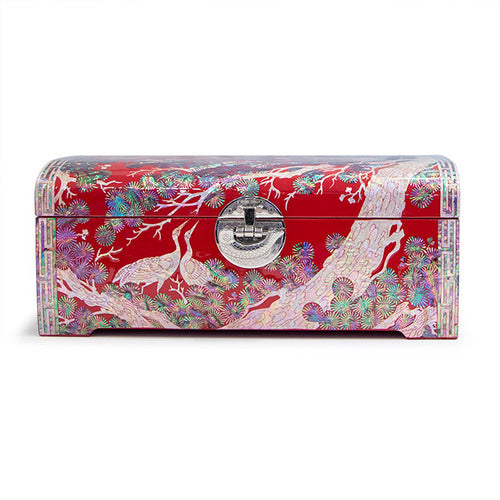 Najeon Mother-of-Pearl Jewelry Box - Crane & Pine, Red, 2 - Tier - view 7