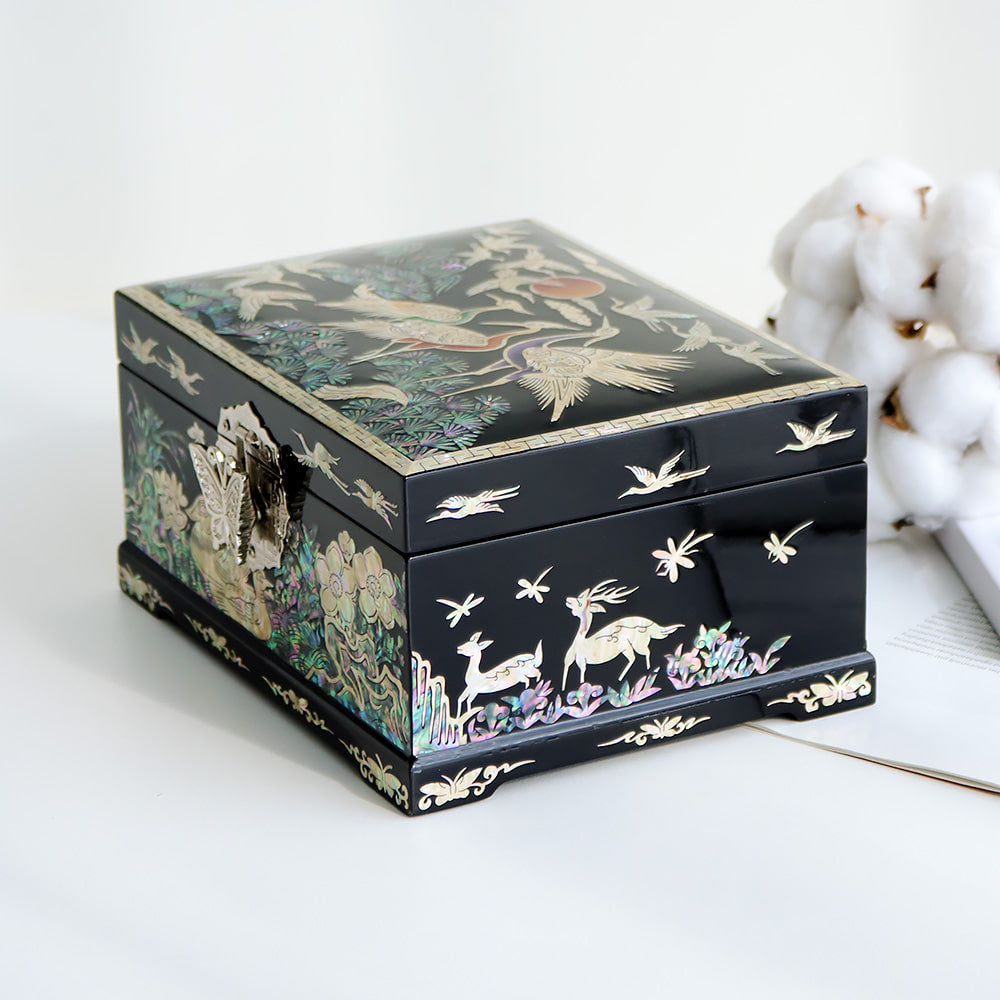 Najeon Mother-of-Pearl Jewelry Box - Crane & Pine, Black (II) - view 2