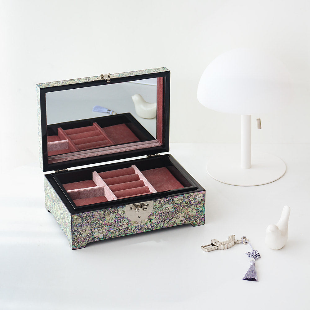 Najeon Mother-of-Pearl Jewelry Box - Crane & Pine, 2 - Tier (III) - view 4