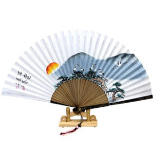 Korean Folding Fan - Crane & Pine - view 3