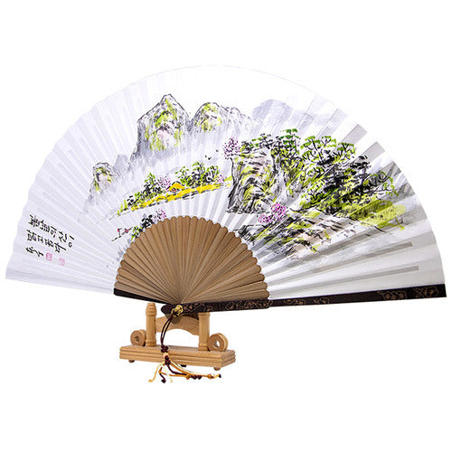 Korean Folding Fan - Landscape, Jade - view 5