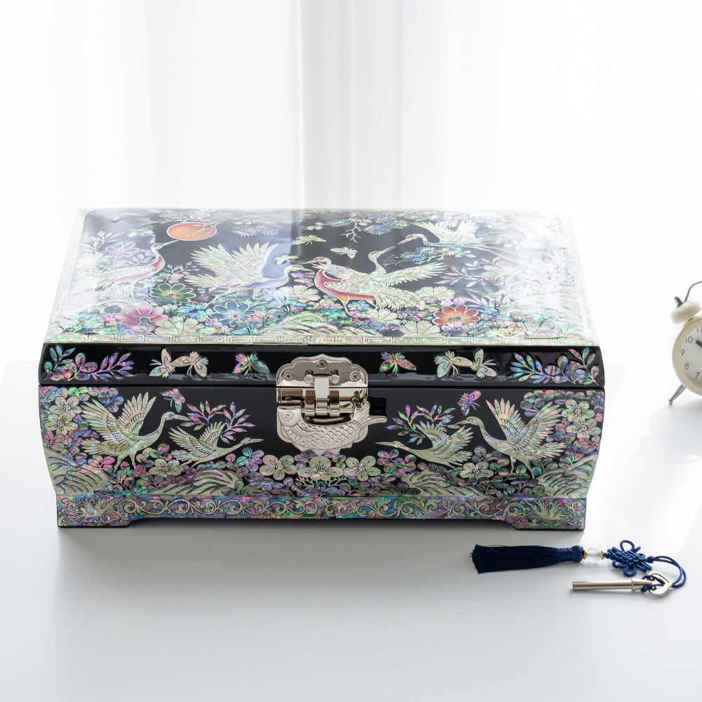 Najeon Mother-of-Pearl Jewelry Box - Crane & Pine, Black (III) - view 6