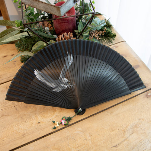 Korean Silk Folding Fan - Black (IV) - view 6