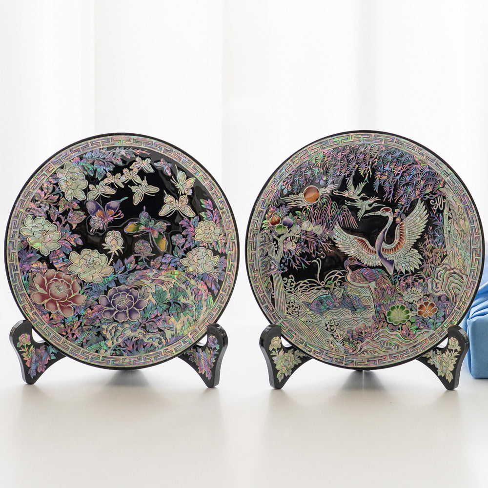 Najeon Mother-of-Pearl Tray - Crane & Pine, Black - view 7