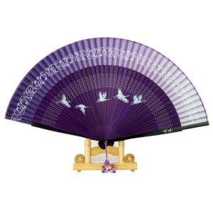 Najeon Mother-of-Pearl Folding Fan - Crane, Purple - view 3