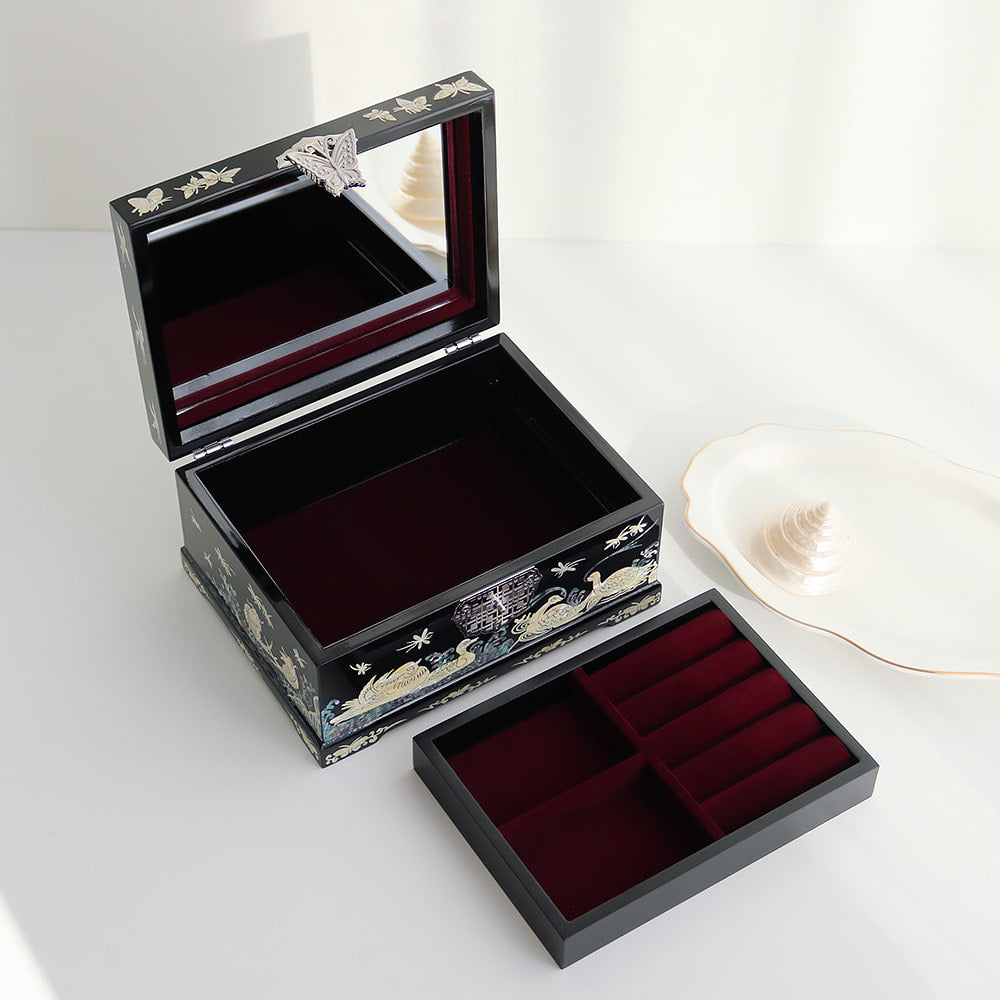 Najeon Mother-of-Pearl Jewelry Box - Peony, Black