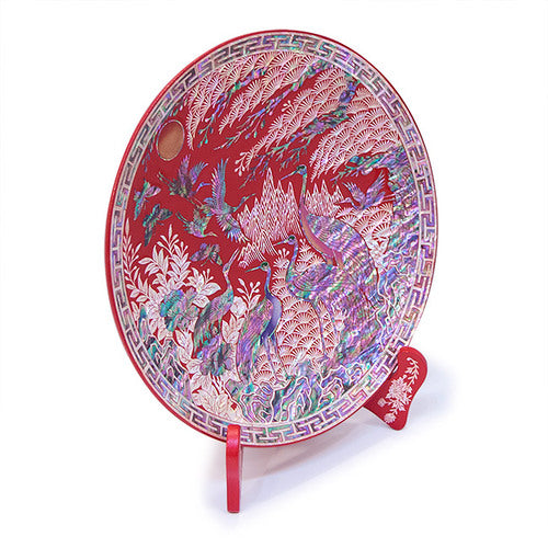 Najeon Mother-of-Pearl Tray - Crane & Pine, Red - view 6