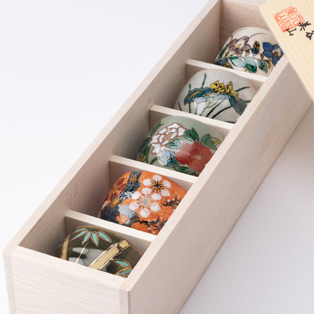 Musubi Kiln Five Flowers Ochoko Sake Cup Set