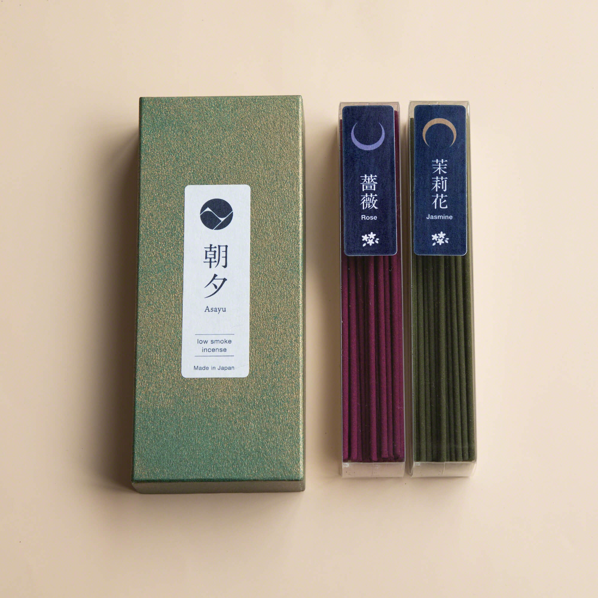 Asayu Japan Incense Gift Set Floral Set Jasmine & Rose low Smoke incense with Mini Nature Aquamarine Incense Holder