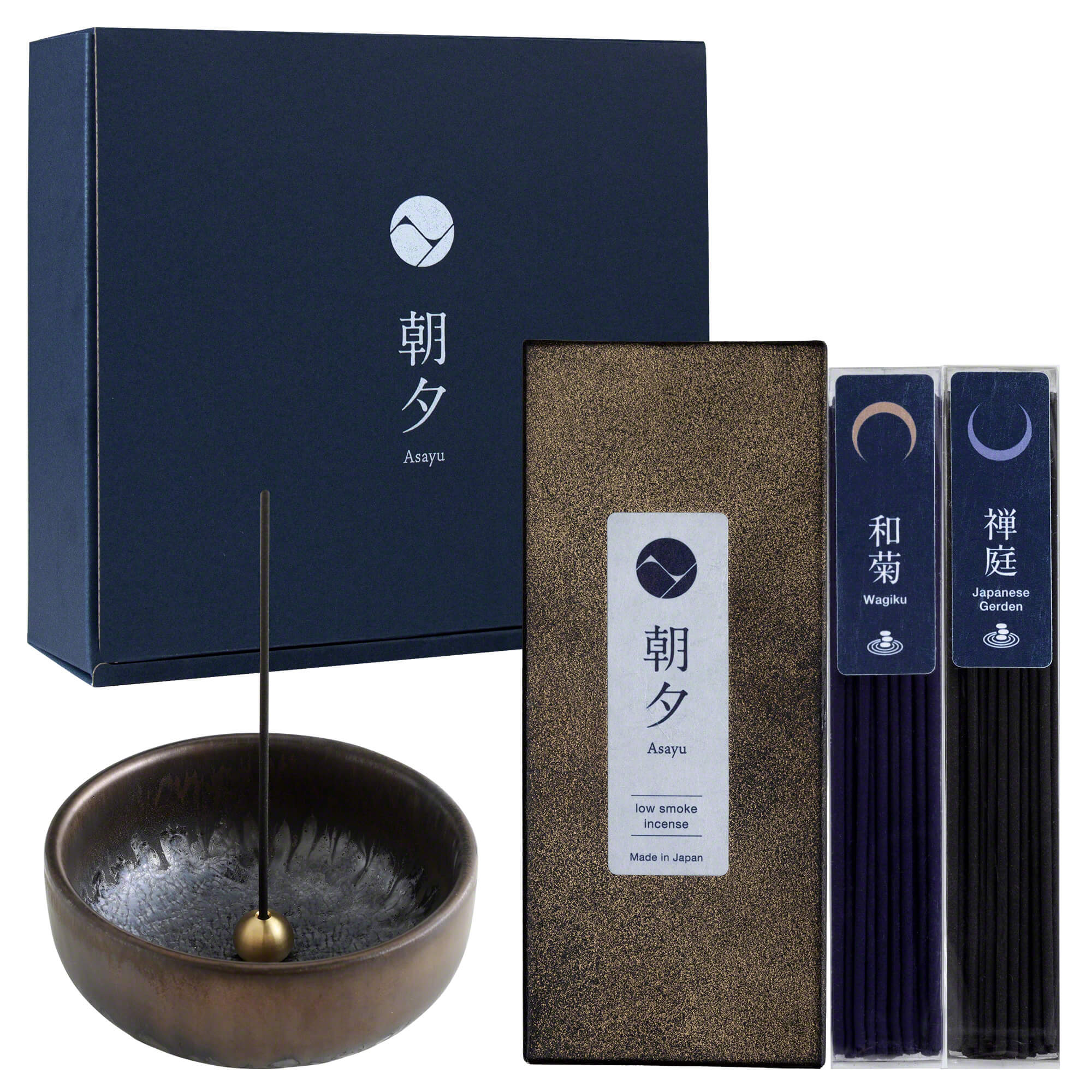 Asayu Japan Low Smoke Incense Gift Set with Japanese Incense Zen Set and Zen Incense Holder