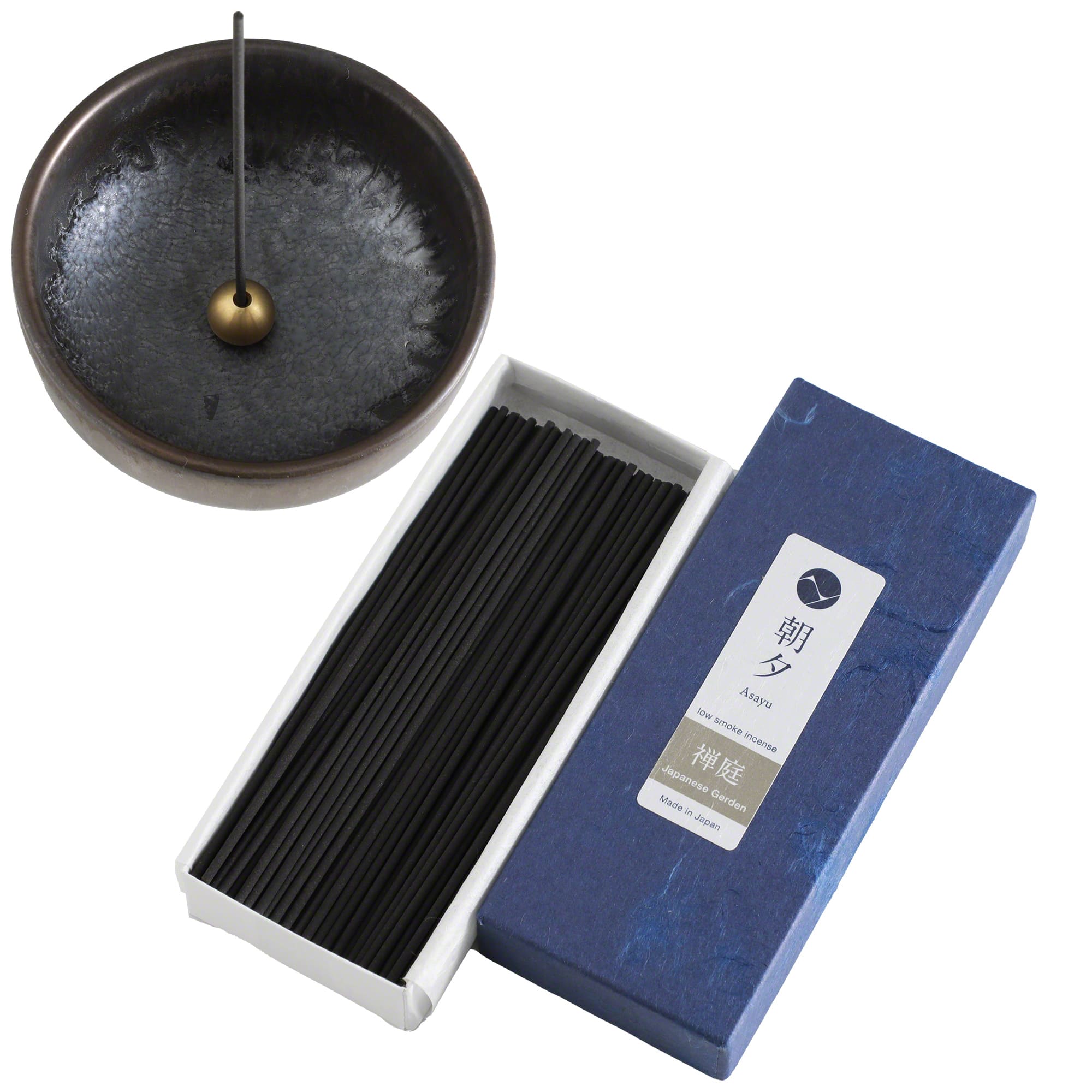 Asayu Japan Low Smoke Incense Gift Set: Japanese Zen Garden Blend Incense Sticks + Zen Incense Holder