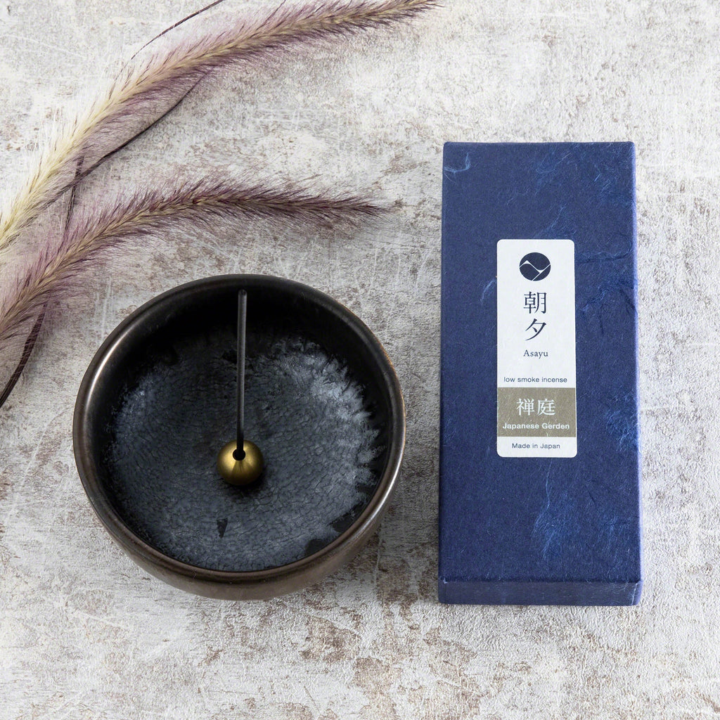 Asayu Japan Low Smoke Incense Gift Set: Japanese Zen Garden Blend Incense Sticks + Zen Incense Holder