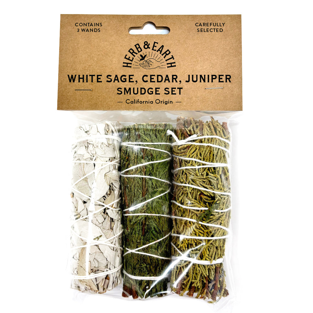 Nippon Kodo HERB & EARTH - White Sage, Cedar, Juniper Smudge Set 3pcs