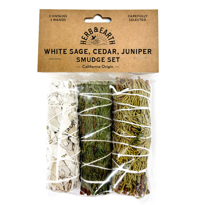 Nippon Kodo HERB & EARTH - White Sage, Cedar, Juniper Smudge Set 3pcs