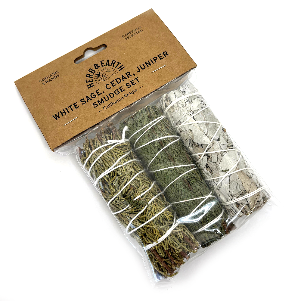 Nippon Kodo HERB & EARTH - White Sage, Cedar, Juniper Smudge Set 3pcs